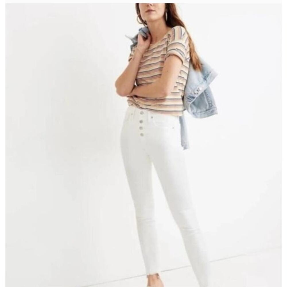 Madewell 9 High Rise Skinny Crop Jeans White Raw Hem Denim Sz 26 Minimalist